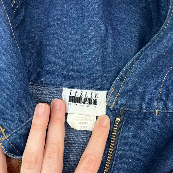 Vintage 80's Retro Leslie Fay Toggle Denim Hooded Chore Coat Barn Jacket (Sz M) - Picture 6 of 16